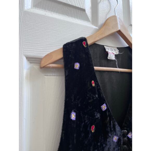 Vintage Together! Mixed Media Colorful Embroidered Detail Dark Boho Vest Small - Picture 5 of 14